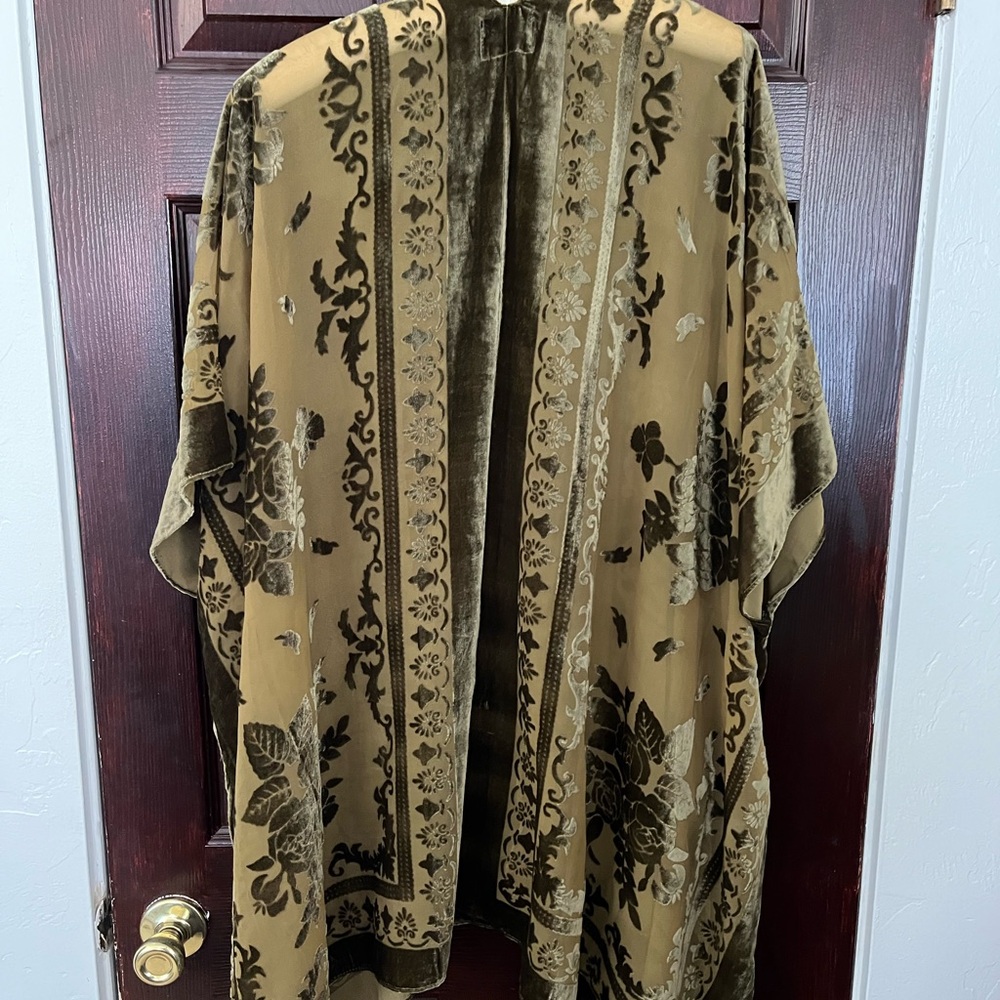 Angie Gold and Brown Velvet Burnout Floral Wrap